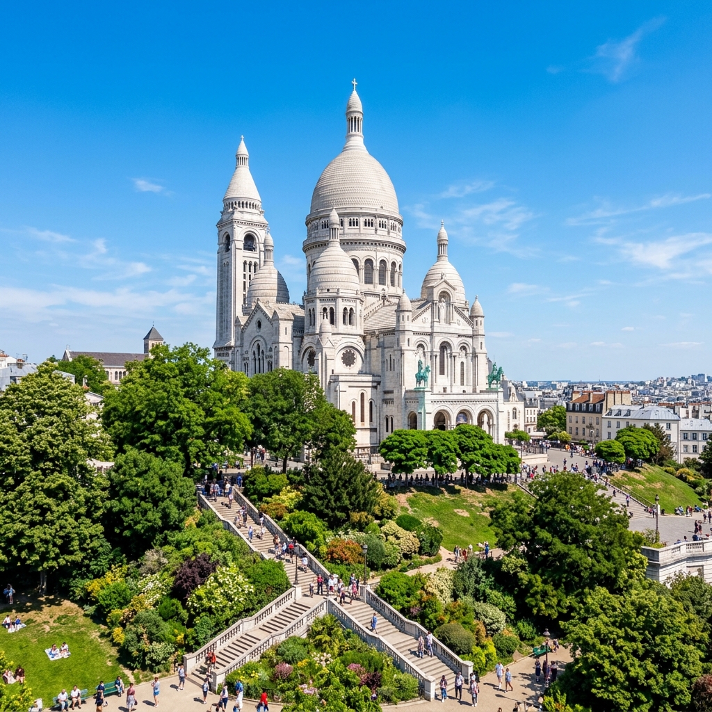 Sacre Coeur on Montmartre hill, Paris.